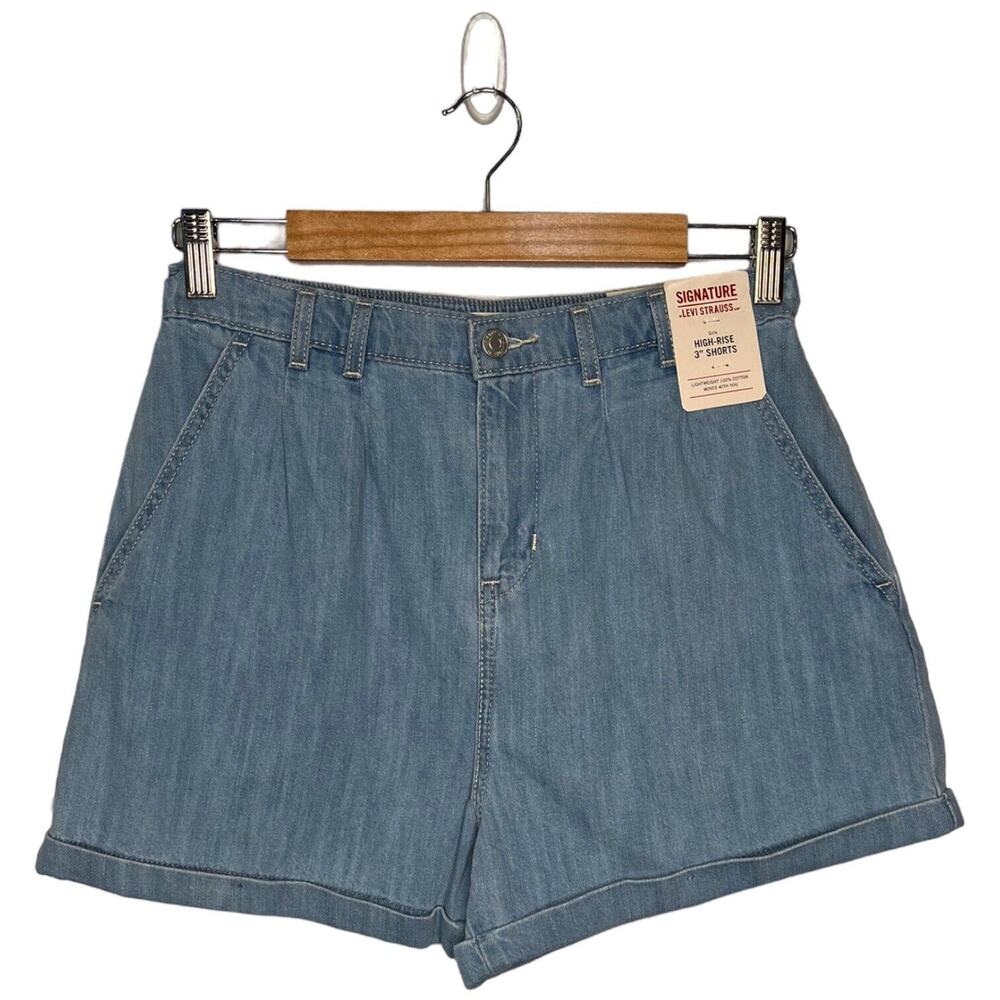New Levis Shorts Girls Blue 18 High Rise Pleated Cuffed 3 Inch Loose Retro Y2K